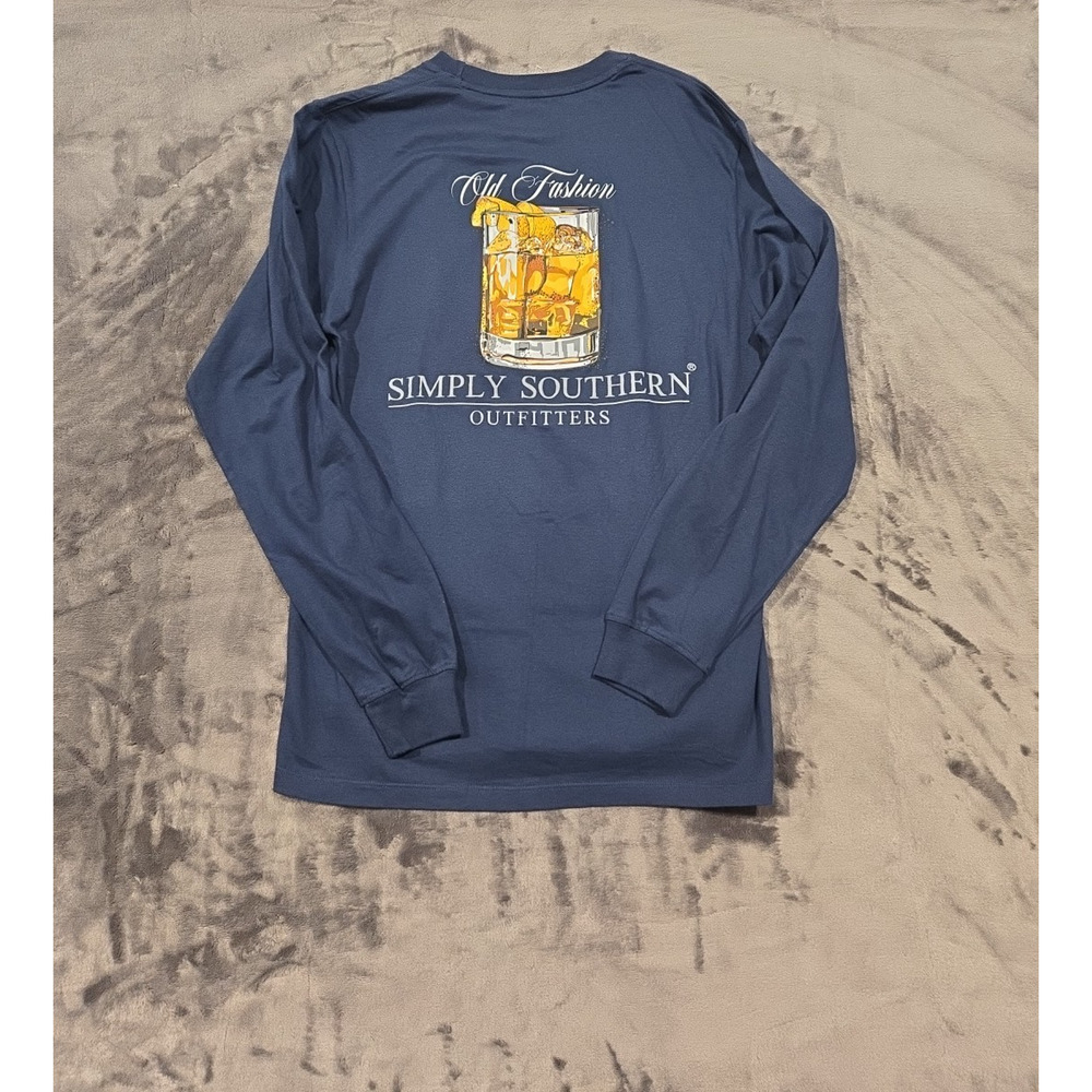 New Simply Southern Old Fashion Navy 100% Cotton Long Sleeve T Shirt Adult Small